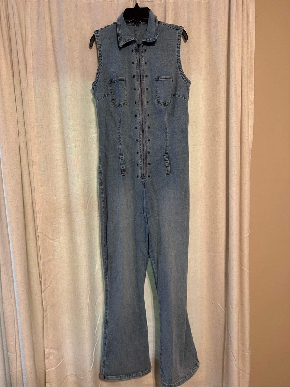 Sleeveless Denim Jumpsuit in Medium Blue